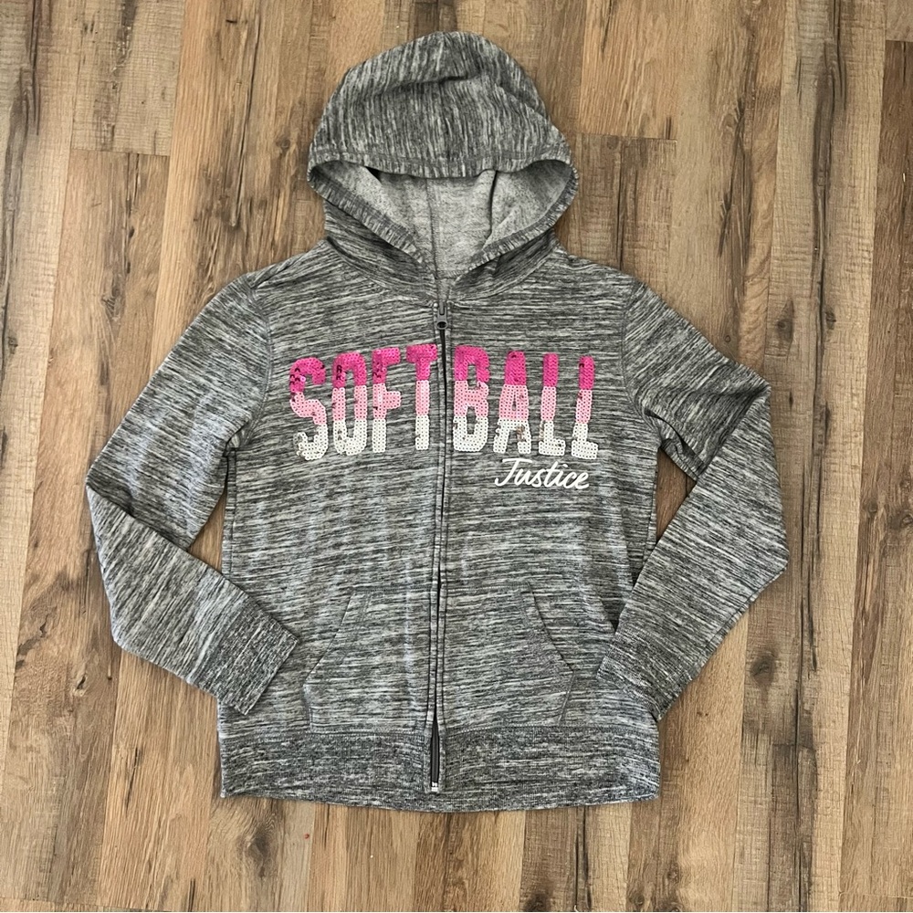 Justice Gray and Pink Softball Hoodie
